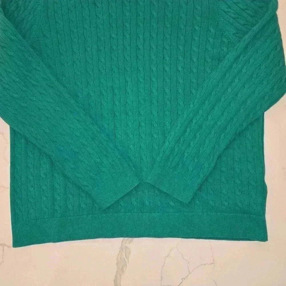 Lands End Cotton Cable Knit Cowl Neck Sweater Green Womens Size XL - Picture 3 of 10